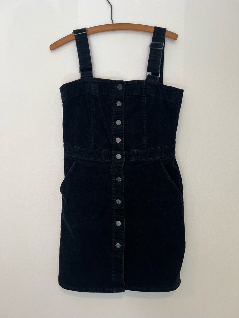 Gap Linen Cotton Blend Corduroy Black Button-Front Dress with Pockets S Petite